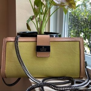 Authentic GUCCI Yellow Canvas & Leather Long Wallet on Chain